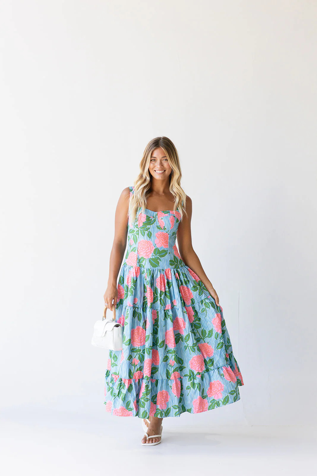 Skyler Midi Dress - Blue/Pink Floral Medium | Fancyd Boutiqe