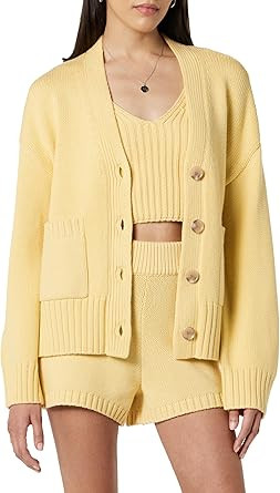Amazon.com: The Drop Women's Brigitte Chunky Button Front Pocket Ribbed Cardigan, Butter, M : Clo... | Amazon (US)