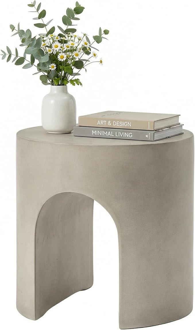 COSIEST Grey Outdoor Side Table, 15.7" Modern Concrete End Table with Arched Open for Patio, Smal... | Amazon (US)