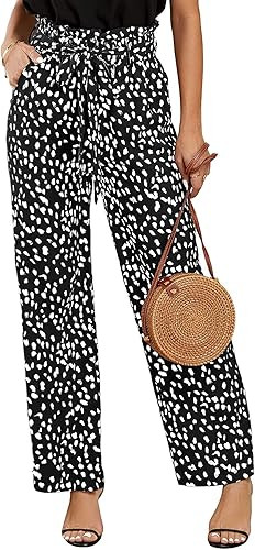 SySea Womens High Waisted Leopard Print Palazzo Pants Belted Wide Leg Long Trousers with Pockets | Amazon (US)