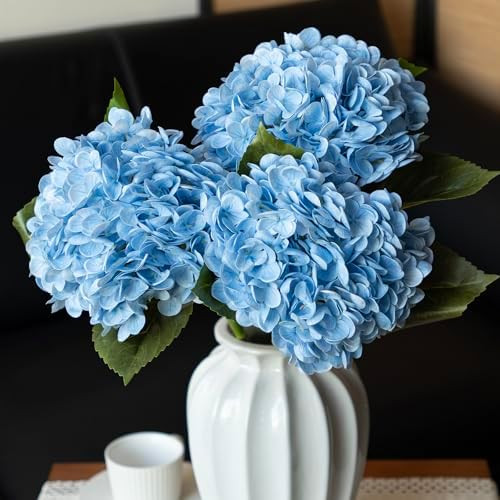 22" Real Soft Touch Hydrangea Artificial Flowers Realistic,Large Long Stem Fake Flowers Full Late... | Amazon (US)