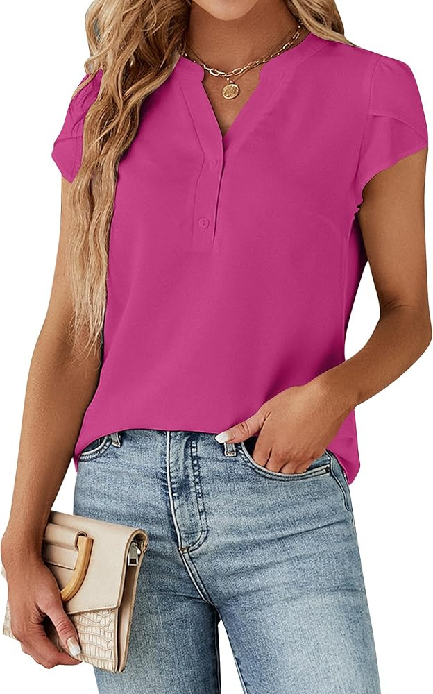 Blooming Jelly Women's Dressy Casual Tops Business Work Blouses White Button Down Shirts Cap Slee... | Amazon (US)