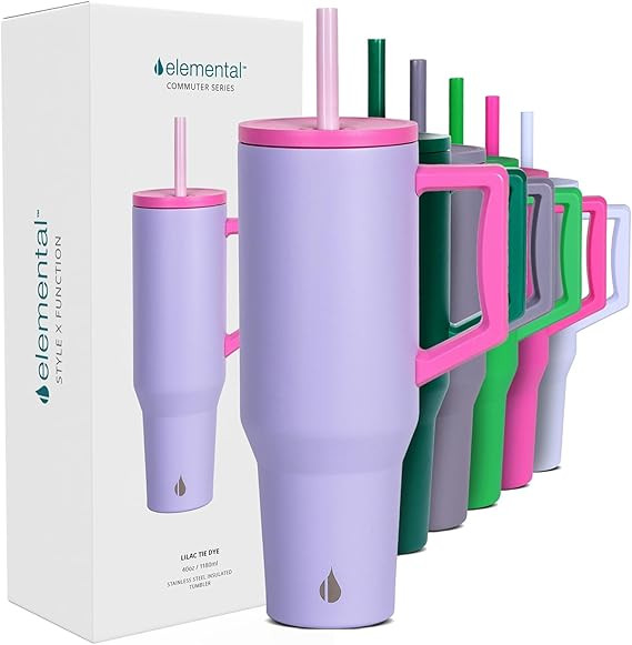 Elemental 40 oz Tumbler with Handle and Straw - Spill Proof Insulated Stainless Steel Commuter fo... | Amazon (US)