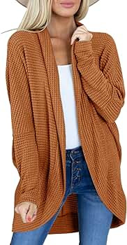 Ashuai Womens Long Sleeve Batwing Open Front Cardigans Lightweight Waffle Knit Fall Cardigan Swea... | Amazon (US)