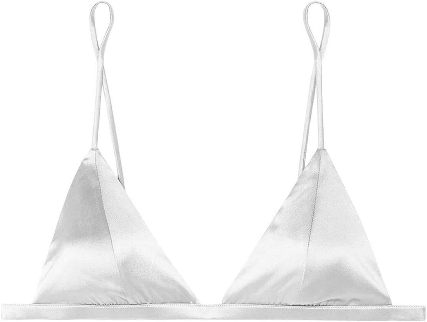 SilRiver Women's Silk Satin Triangle Bralette Soft Cup Wireless Bra Smooth and Comfortable Wire Free | Amazon (US)