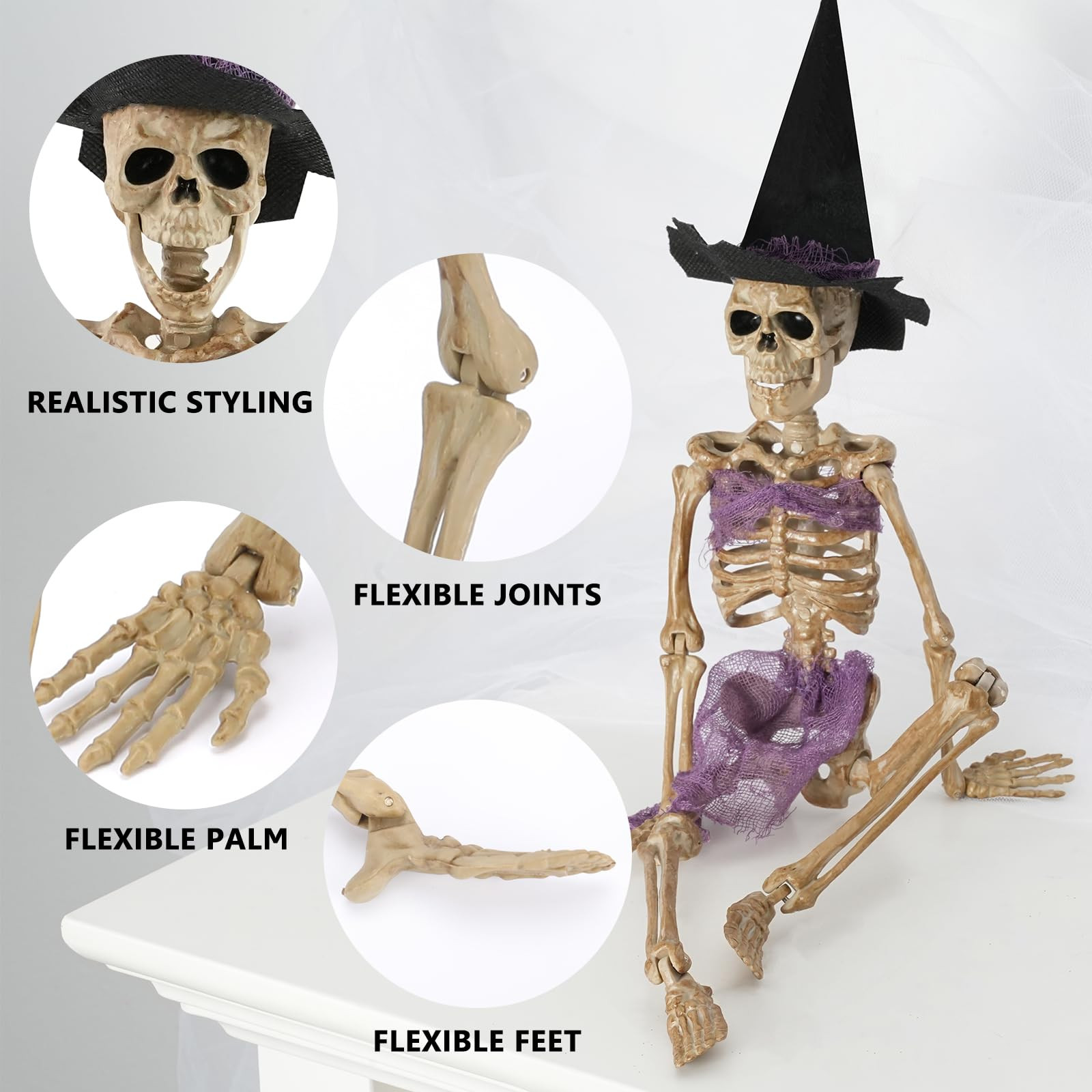 Small Halloween Skeleton Decorative with Witch Hat Spooky Lawn & Haunted House Props with Posable... | Amazon (US)