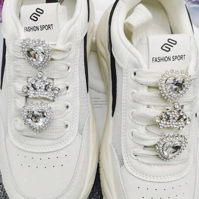 2 pièces Charms de lacets de chaussures en forme de cœur avec strass et perles. Décorations de lacets étincelantes en or et argent. Accessoires de cha | SHEIN