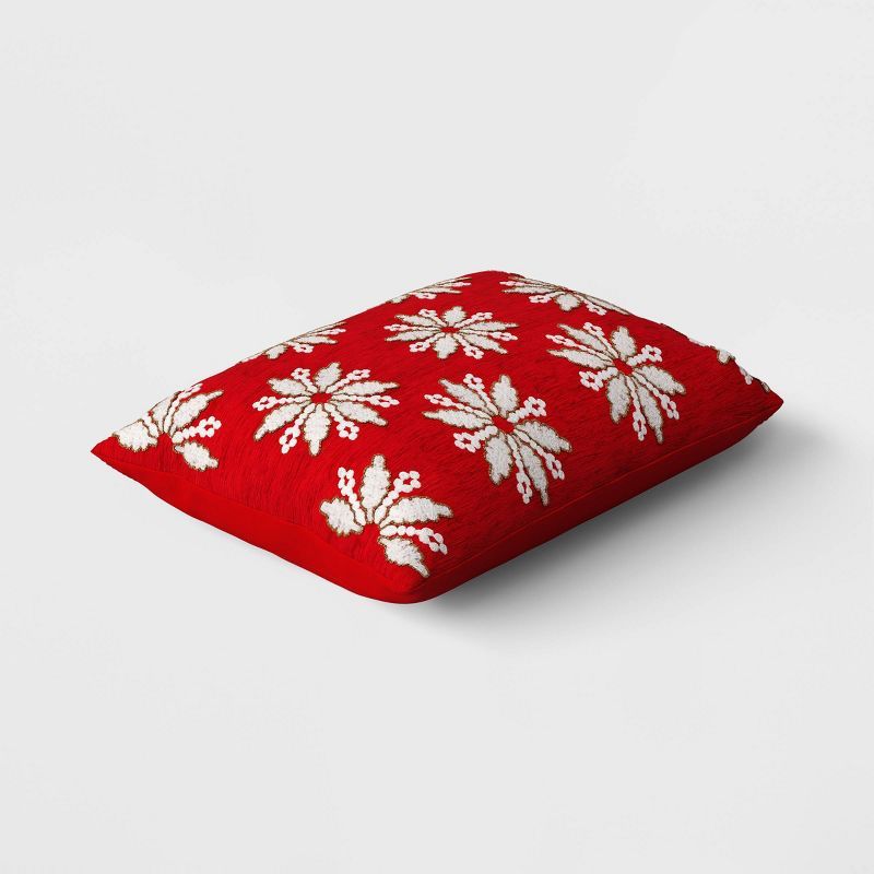 Snowflake Beaded Lumbar Christmas Throw Pillow Red - Threshold&#8482; | Target
