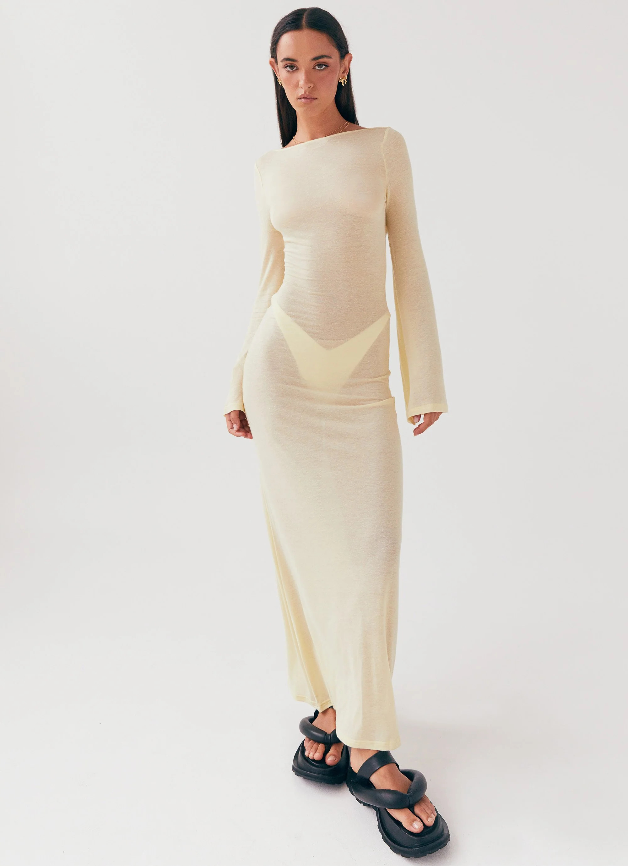 Olivia Long Sleeve Maxi Dress - Lemon | Peppermayo (Global)