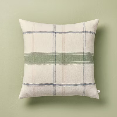 18"x18" Throw Pillow Sour Cream and Green Plaid - Hearth & Hand™ with Magnolia | Target