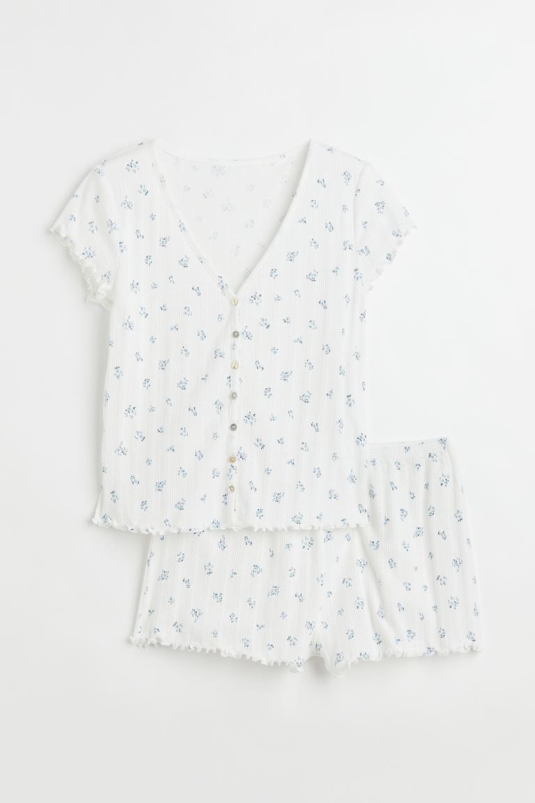 Pointelle Pajamas - White/floral - Ladies | H&M US | H&M (US + CA)