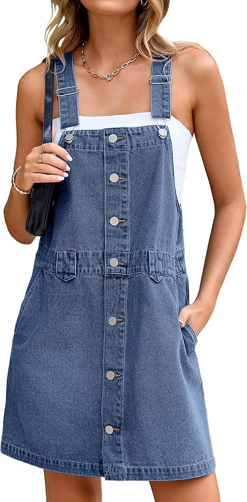 Glamaker Women's Denim Overall Dress Jean Sleeveless 2025 Mini Pinafore Casual Button Dress with ... | Amazon (US)