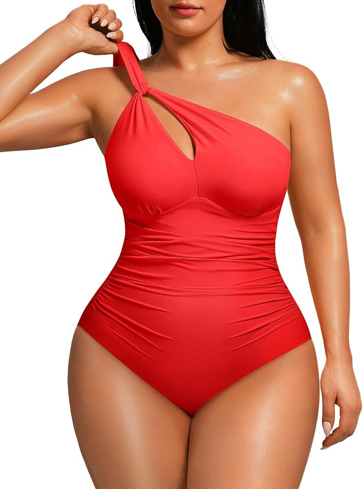 FeelinGirl Women Tummy Control One Shoulder One Piece Shapewear Swimsuit | Amazon (US)