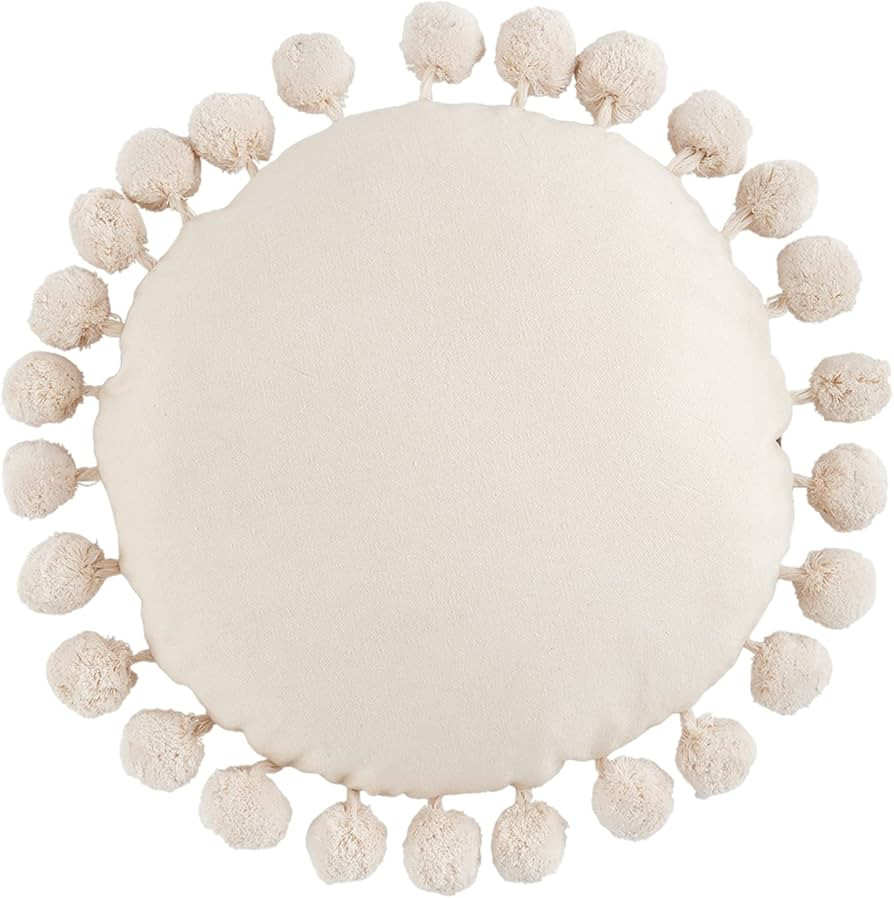Mud Pie, Cream, Round Pom Pillow, 20" Dia, 1 Count (Pack of 1) | Amazon (US)