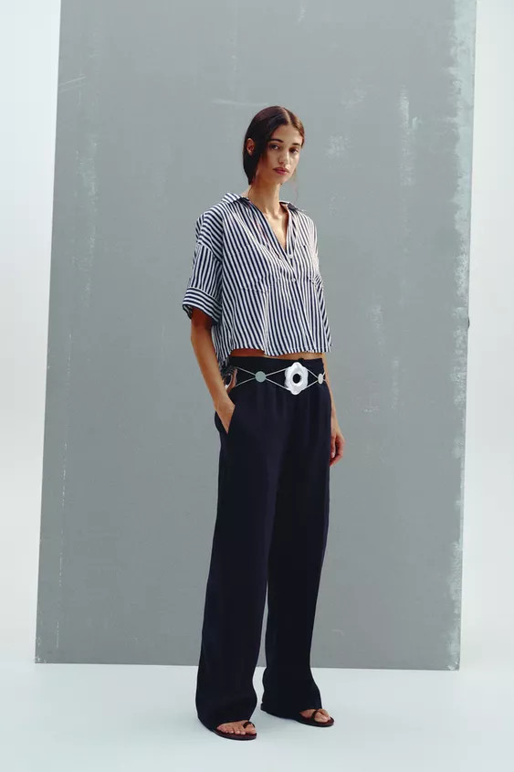 LINEN BLEND STRAIGHT PANTS | Zara US