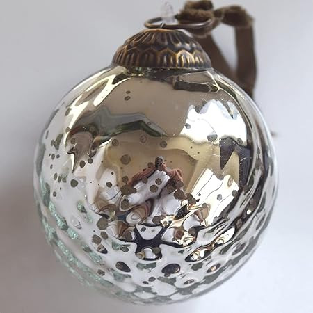 Set of 4 Silver Mercury Glass Ornaments (3.15" Antique Embossed Ball) Perfect for Christmas Tree,... | Amazon (US)