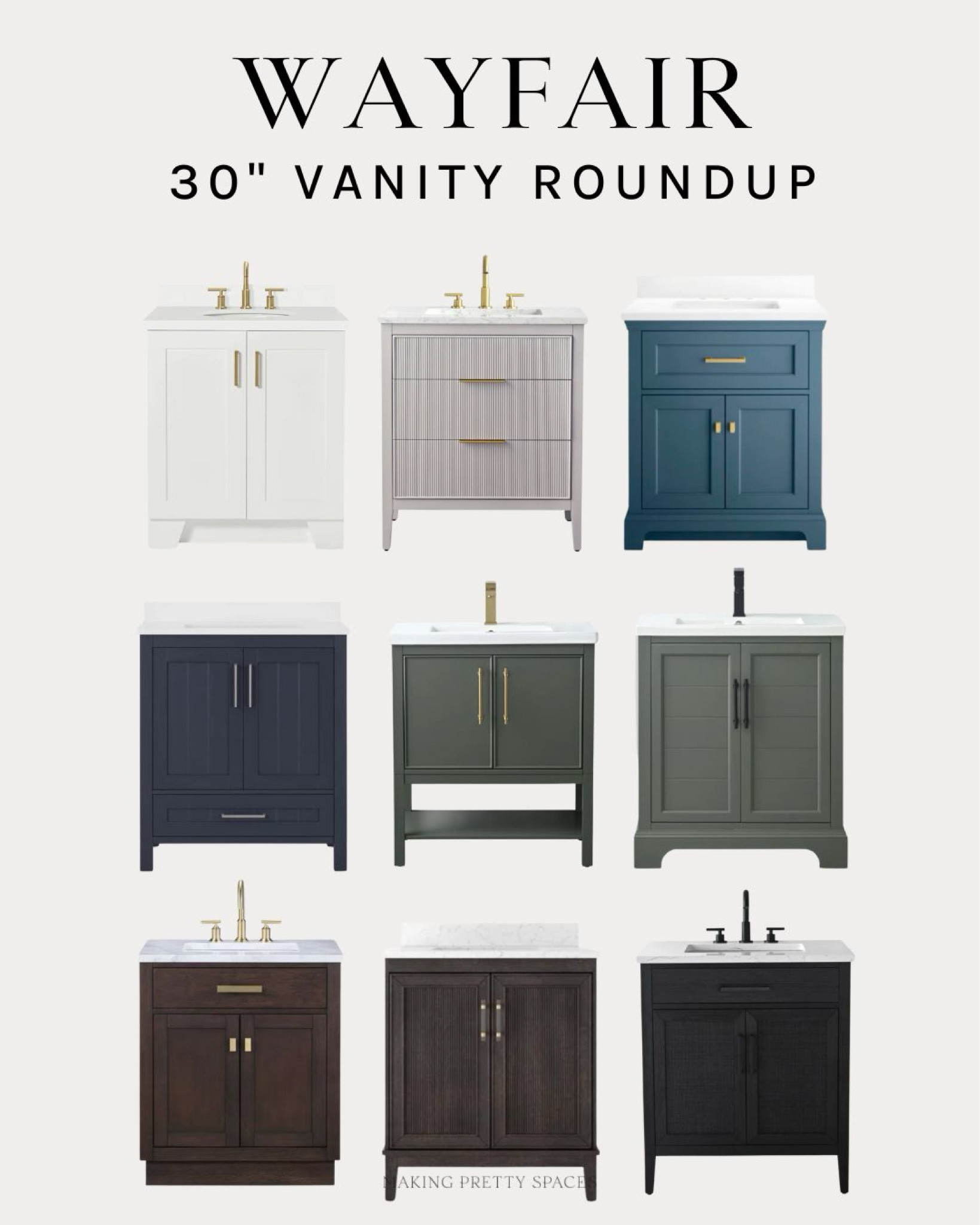 Wayfair has some of the best bathroom vanities! I ordered the green one in the middle for one of my bathrooms! Shop this Wayfair 30” vanity roundup! 
@wayfair #wayfair #ad #onlyatwayfair

#LTKHome #LTKSaleAlert #LTKStyleTip