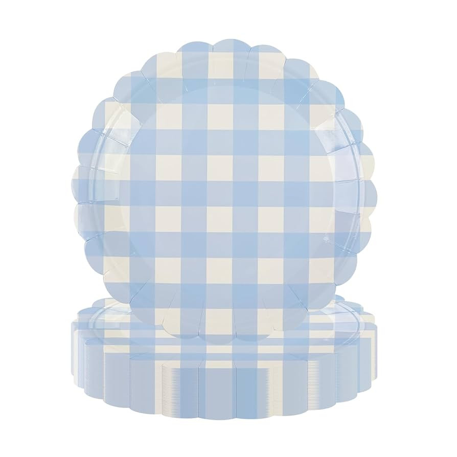 50PCS Light Blue Scalloped Paper Plates - 9Inch Striped Dessert Plates for Cake Salad Fruit Dispo... | Amazon (US)
