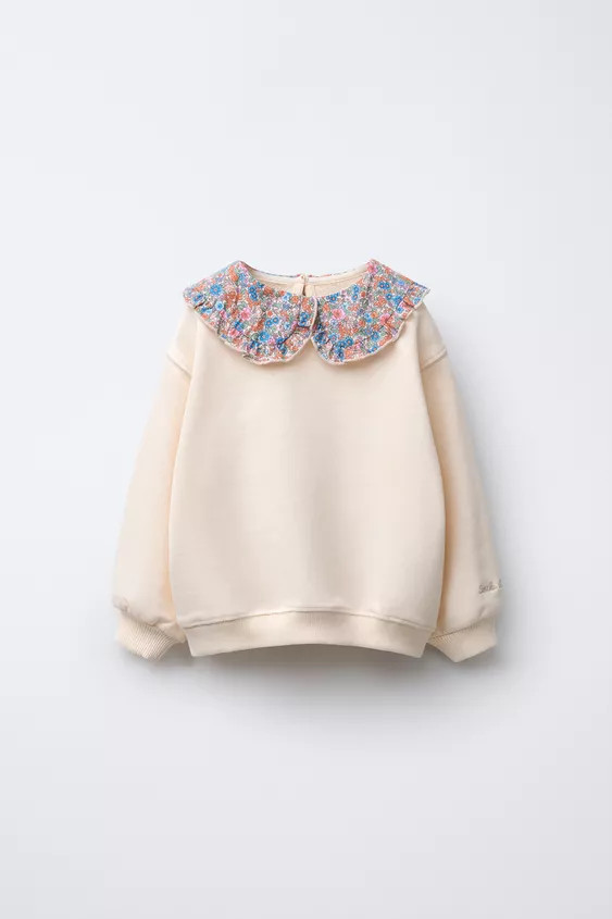 CONTRAST COLLAR FLORAL SWEATSHIRT | Zara US
