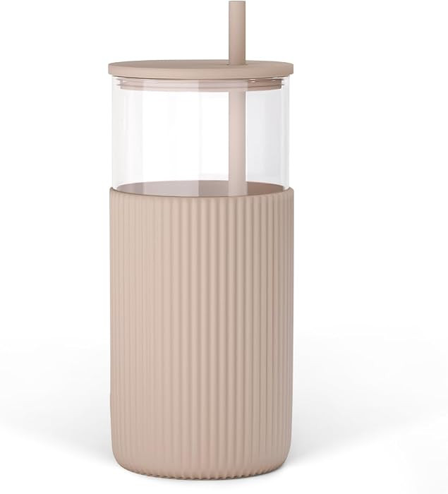 SANDJEST Glass Tumbler with Straw and Lid, Glass Water Bottle with Silicone Sleeve 20oz, Smoothie... | Amazon (US)