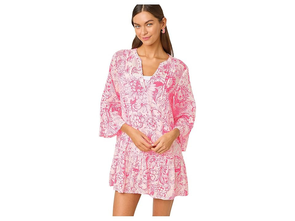Lilly Pulitzer Livana Cover-Up Women's Swimwear Cherry Blossom Pink Fleur De Lilly : LG, Cotton/Rayon | Zappos