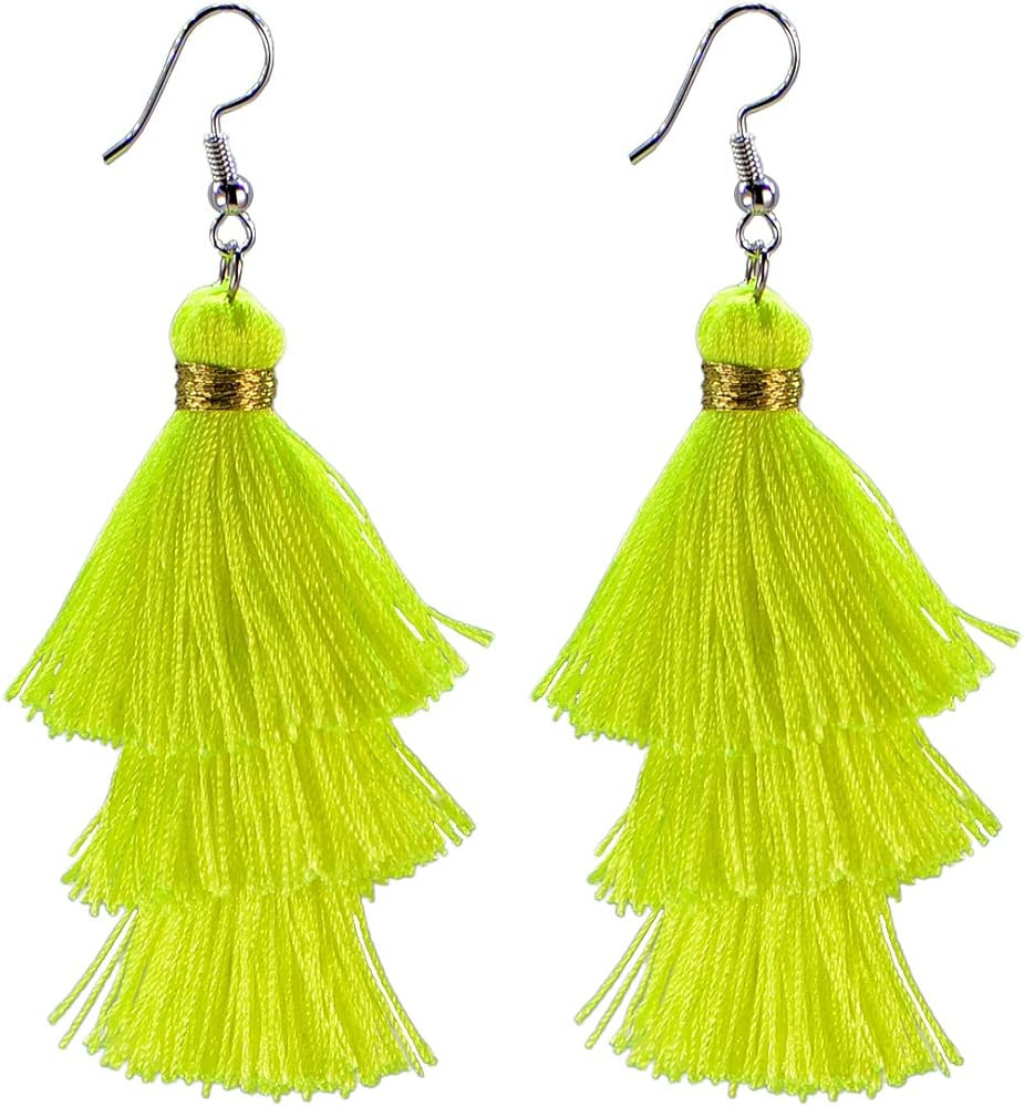 AD Beads Fashion Charm Crystal Silk Tassel 3 Layers Fan Fringe Dangle Earrings designer costume j... | Amazon (US)