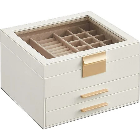 kiaisxes Jewelry Box with Glass Lid 3-Layer Jewelry Organizer 2 Drawers Jewelry Storage Plenty of St | Walmart (US)