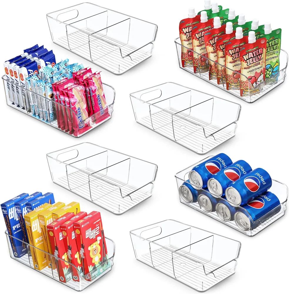 Set of 8, Stackable Clear Bins with Removable Dividers - Food Snack Organizer, Pantry Organizatio... | Amazon (US)