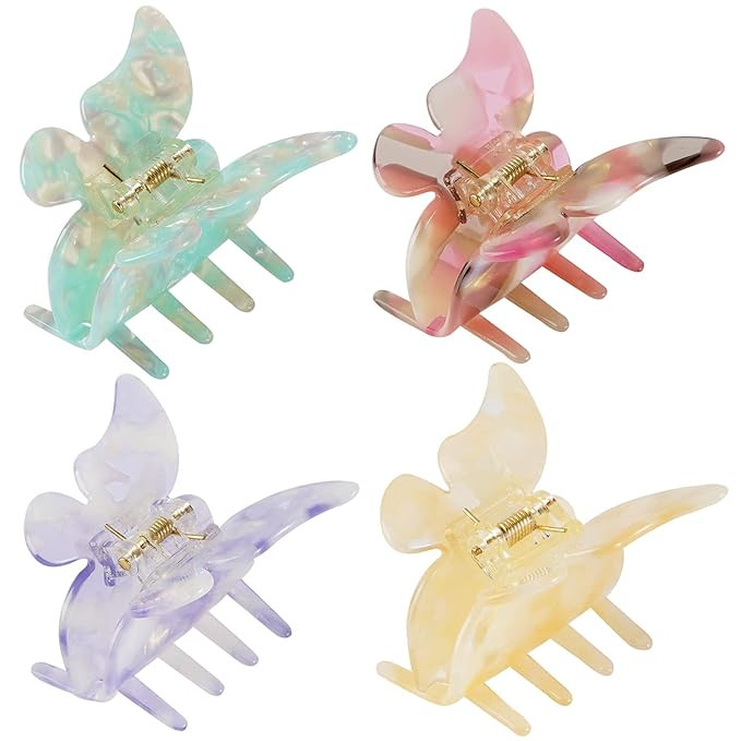 Jakeni Butterfly Clips for Hair, Medium Claw Butterfly Hair Clips for Women and Girls with Cellul... | Amazon (US)