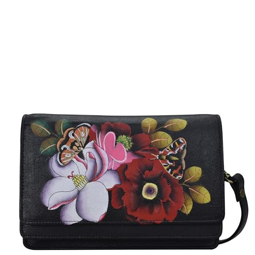 Anna by Anuschka Women's Hand-Painted Genuine Leather Flap Crossbody - Dreamy Blossoms Black | Amazon (US)