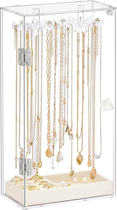 Necklace Holder, Acrylic Necklace Organizer, Rotatable Clear Jewelry Holder Organizer Display Cas... | Amazon (US)