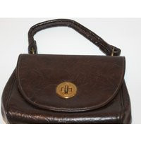 Vintage 1960S Brown Faux Leather Handbag Mod Top Handle Purse | Etsy (US)