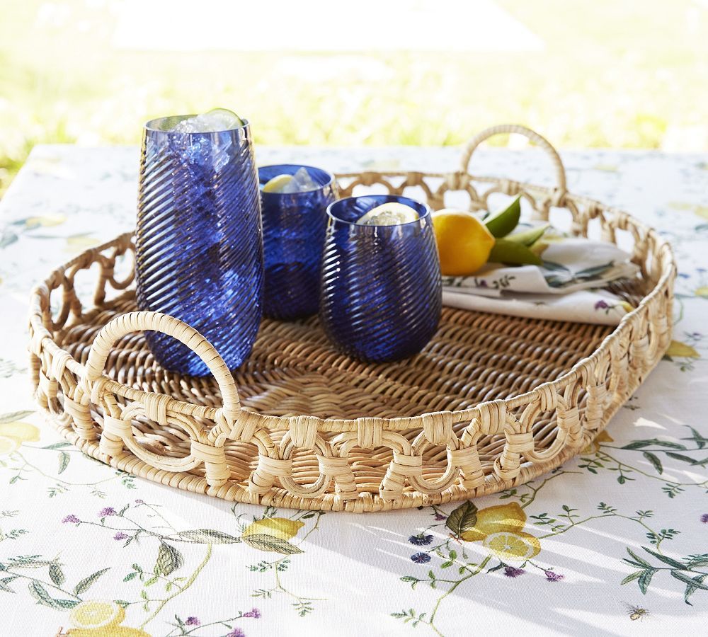 Monique Lhuillier Antibes Handwoven Wicker Handled Serve Tray | Pottery Barn (US)