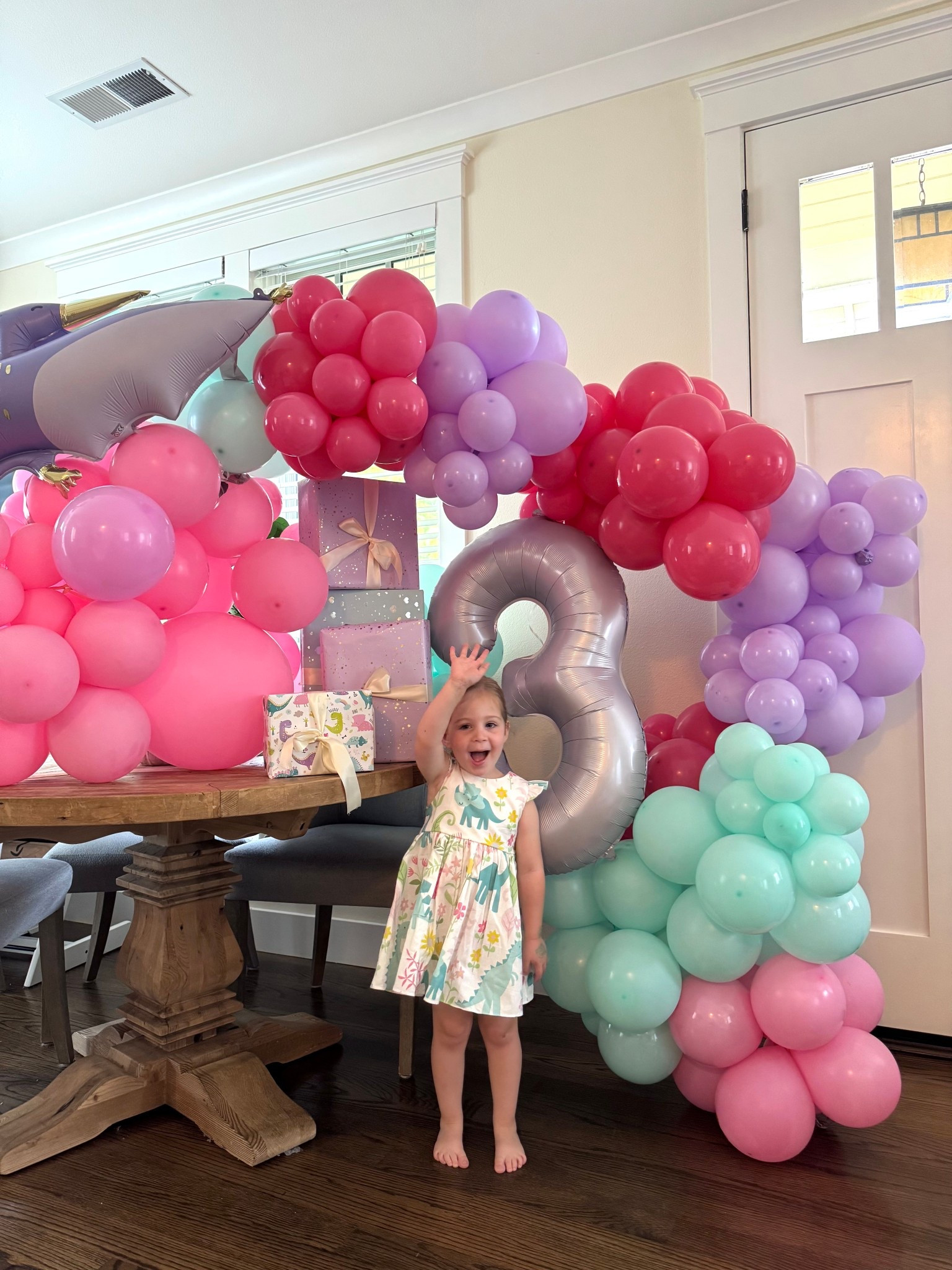 3rd birthday balloons, dinosaur dress, wrapping paper and gift ideas 

#LTKKids #LTKParties #LTKFamily