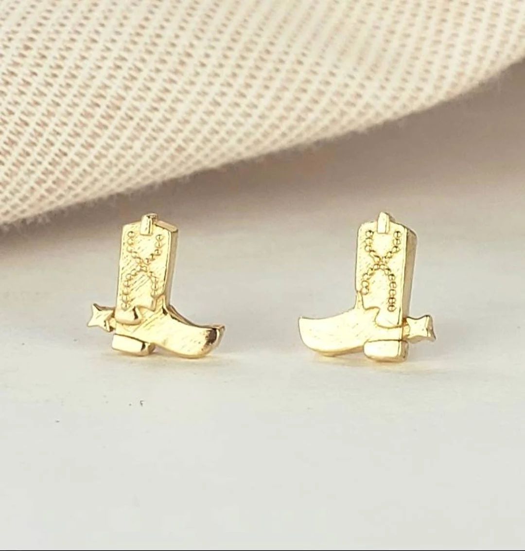 Cowboy Boot Stud Earrings in 14K Gold. Gold Earrings of Cowboy - Etsy | Etsy (US)