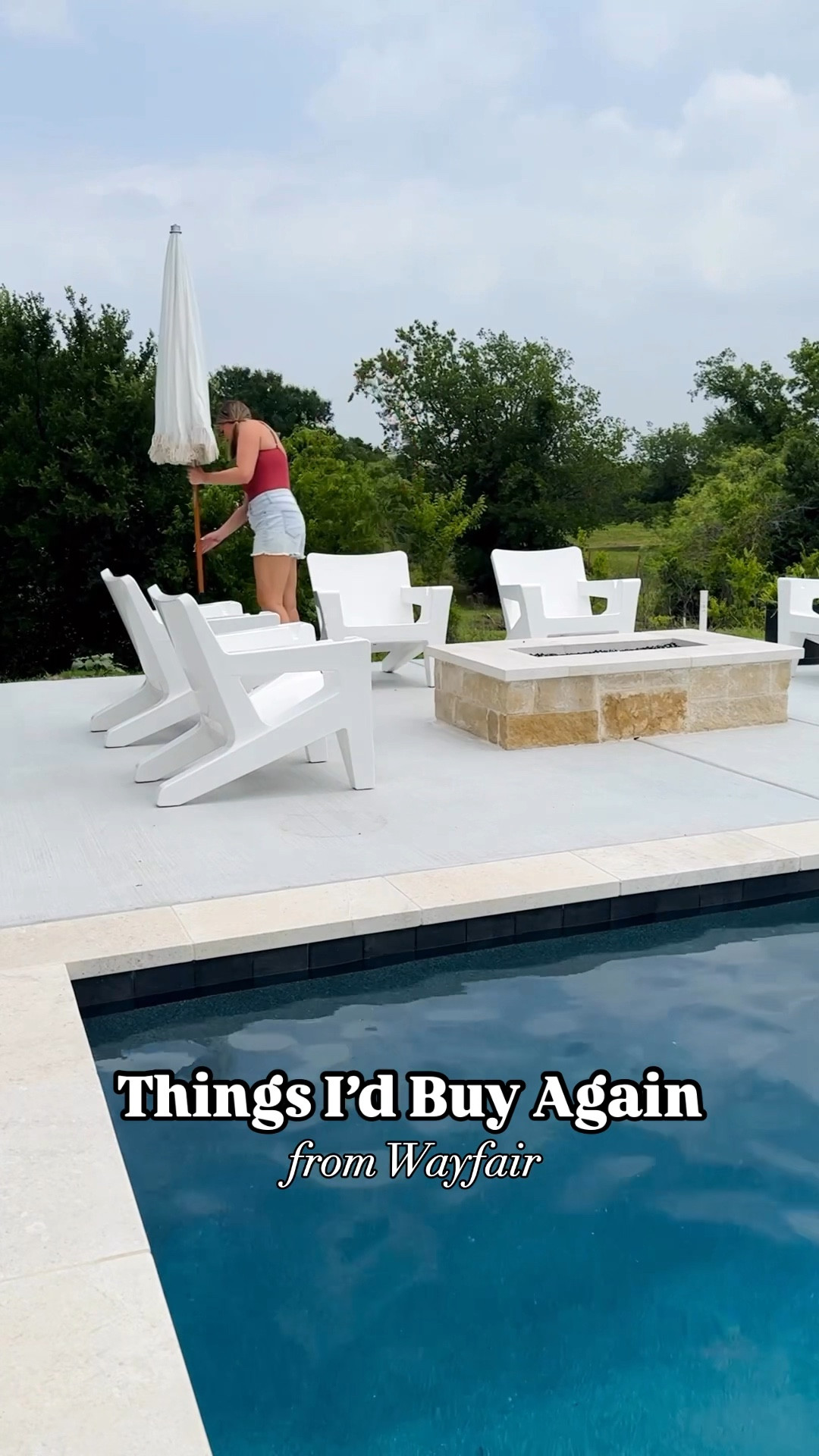 @Wayfair’s Spring Savings event is here and you can save up to 70% off & fast shipping! Our backyard has truly become an outdoor oasis, and I’m loving every detail! The fringe umbrella and clamshell umbrella base from Wayfair bring the perfect touch of charm while offering much-needed shade by the pool. The teak chaise loungers are not only beautiful but also incredibly comfortable, making poolside lounging even better. Over on the side patio, the woven lounge chairs and synthetic barstools create a cozy spot for morning coffee or evening cocktails. I love how everything flows together for a modern yet inviting outdoor space, and it’s all from Wayfair! #ad #wayfair 

#LTKWatchNow #LTKHome #LTKSaleAlert