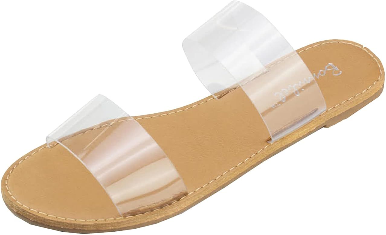 New Women's Double Strap Band Flat Slide Stud Summer Sandal | Amazon (US)