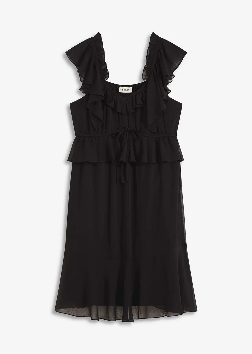 Kurzes Kleid mit R\u00fcschen\u00e4rmeln - schwarz - Damen | bonprix | Bonprix DE