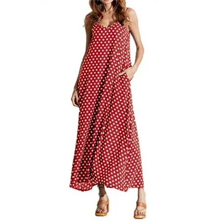 Lumento Sleeveless Strappy Polka Dot Maxi Dress For Women Oversized Spaghetti Strap Print Sundress V | Walmart (US)