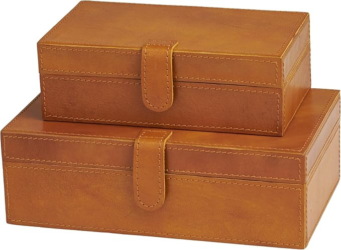 Deco 79 Leather Handmade Decorative Box Storage Decorative Keepsake Boxes with Snap Front Closure... | Amazon (US)