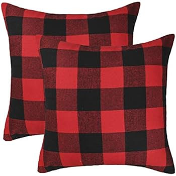 4TH Emotion Set of 2 Christmas Buffalo Check Plaid Throw Pillow Covers Cushion Case Cotton Polyes... | Amazon (US)