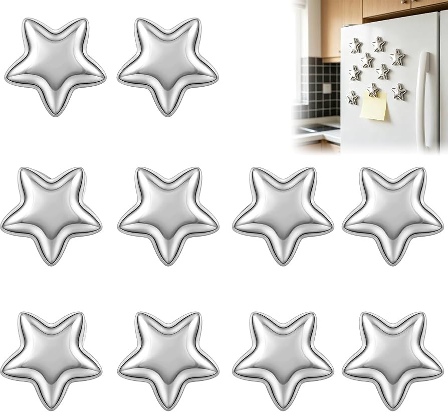 10Pcs Adorable Silver Star-Shaped Fridge Magnets,Silvers Star Magnets,Refrigerator Magnets Silver... | Amazon (US)