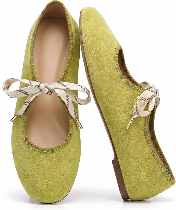 Lace up Ballet Flats for Women Round Toe Mary Jane Ballerina Flats | Amazon (US)