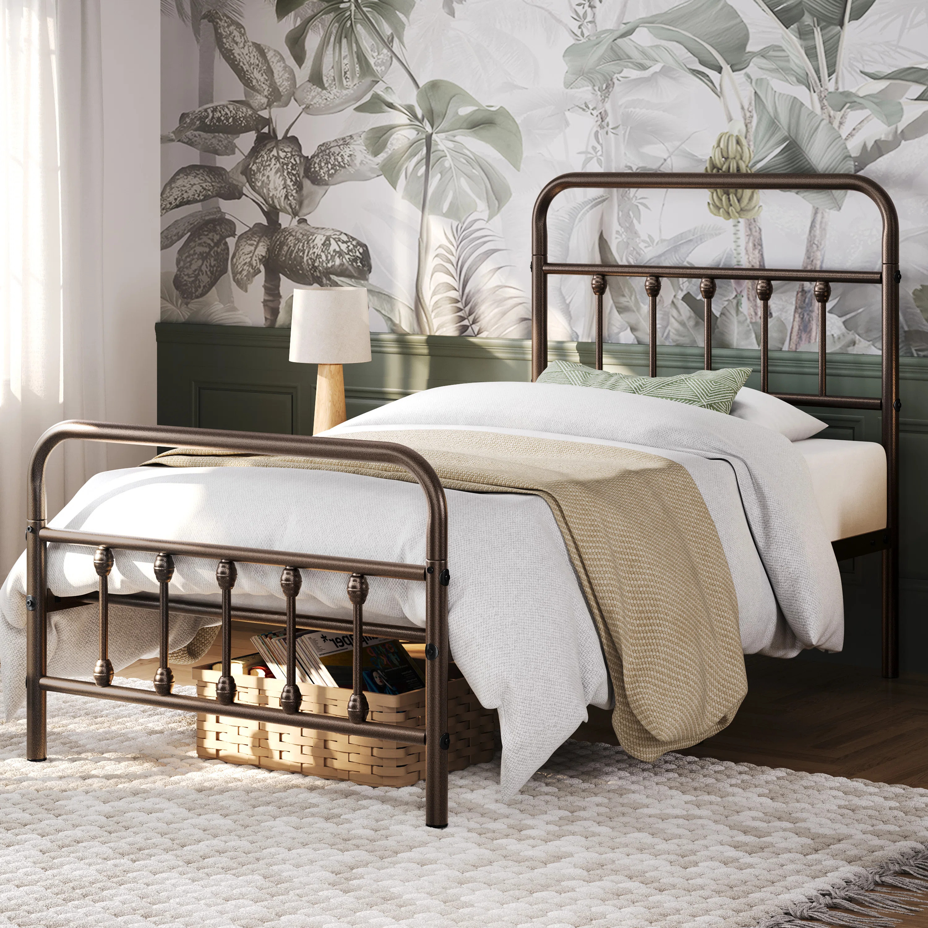 Classic Metal Platform Bed Iron Open-Frame Bed with High Headboard and Footboard | Wayfair North America