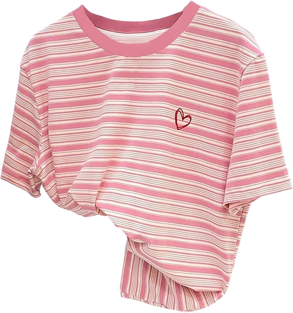 SOLY HUX Women's Striped Shirts Crew Neck Short Sleeve Tee Cute Tops Sweet Aesthetic Clothes | Amazon (US)