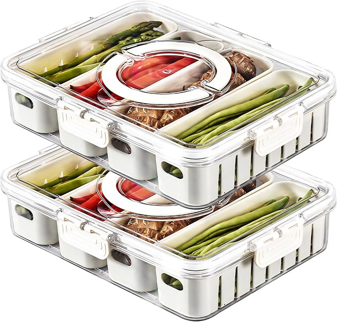 MineSign 2Pack Divided Snackle Box with Lids Stackable Food Serving Tray for Fruit&Veggie Plastic... | Amazon (US)