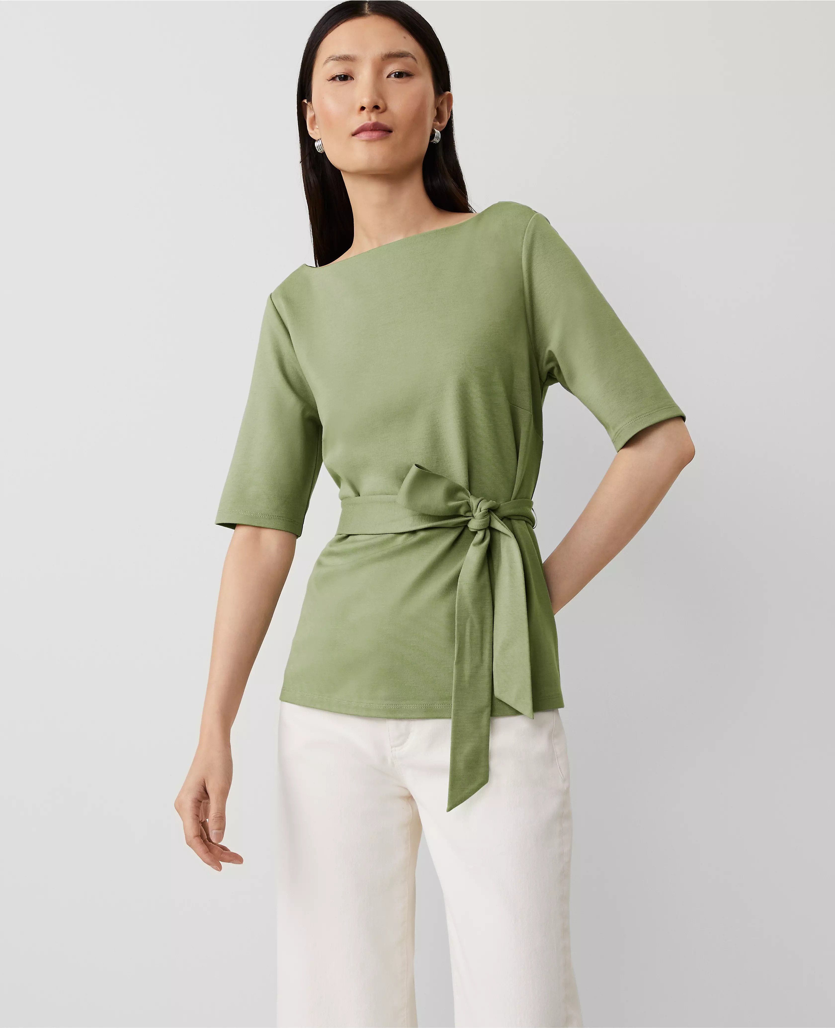 Petite Boatneck Tie Waist Top | Ann Taylor (US)