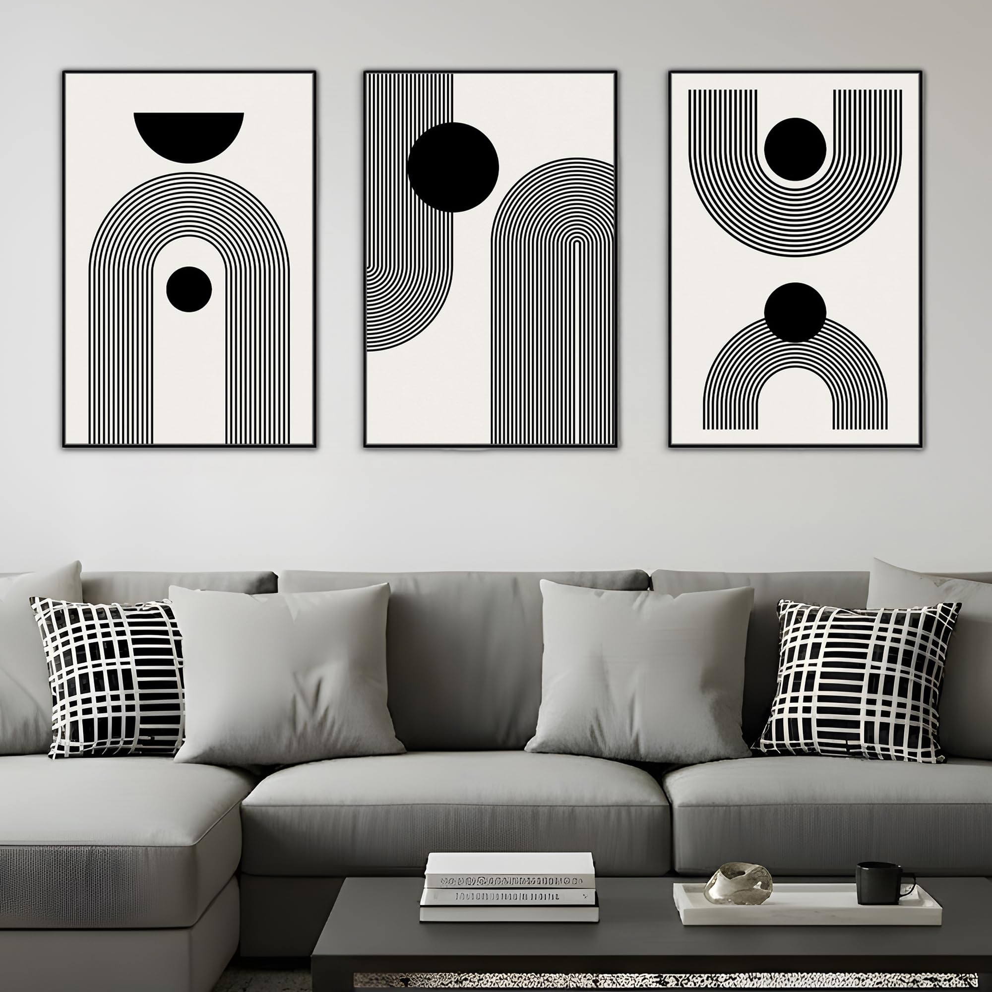 Zessonic Black and White Wall Art Boho Abstract Framed Canvas Decor, Minimalist Geometric Line Ar... | Amazon (US)