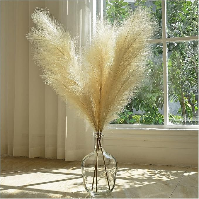 MDODM 3Pcs 43Inch Faux Pampas Grass, Extra Fluffy and Non-Shedding, Tall Artificial Fake Flower, ... | Amazon (US)