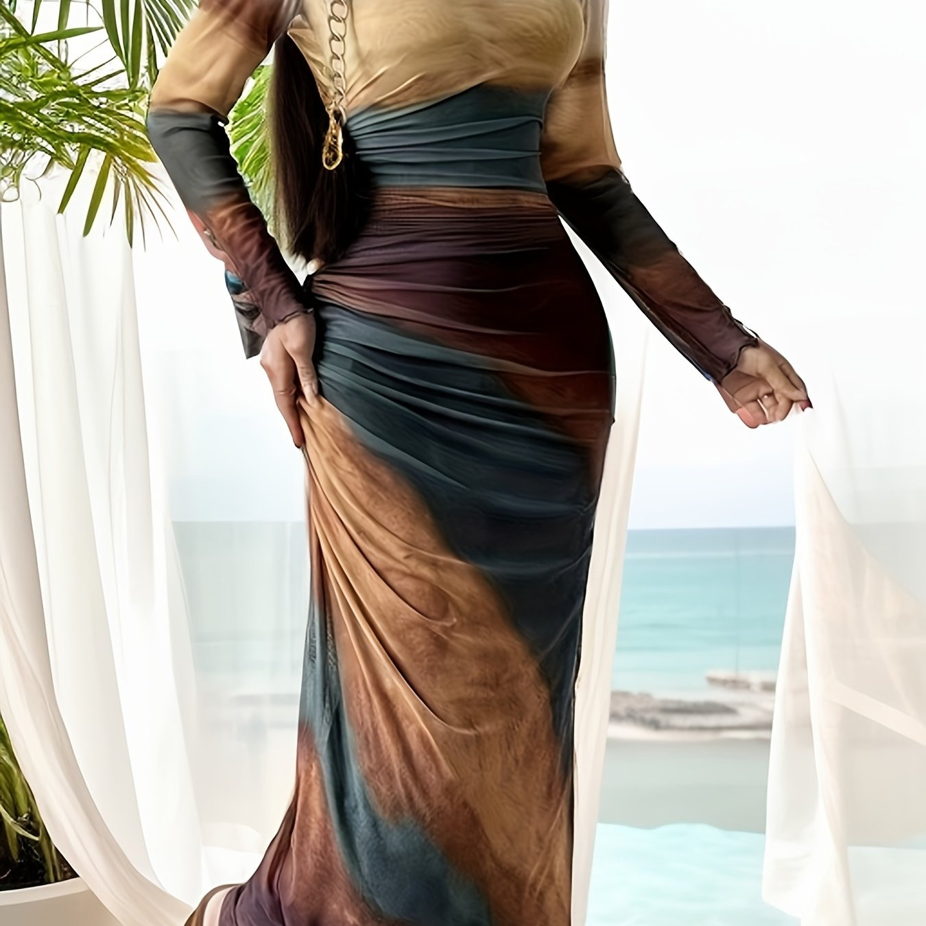 stylish women's gradient print maxi dress ruched waist - Temu Canada | Temu Affiliate Program